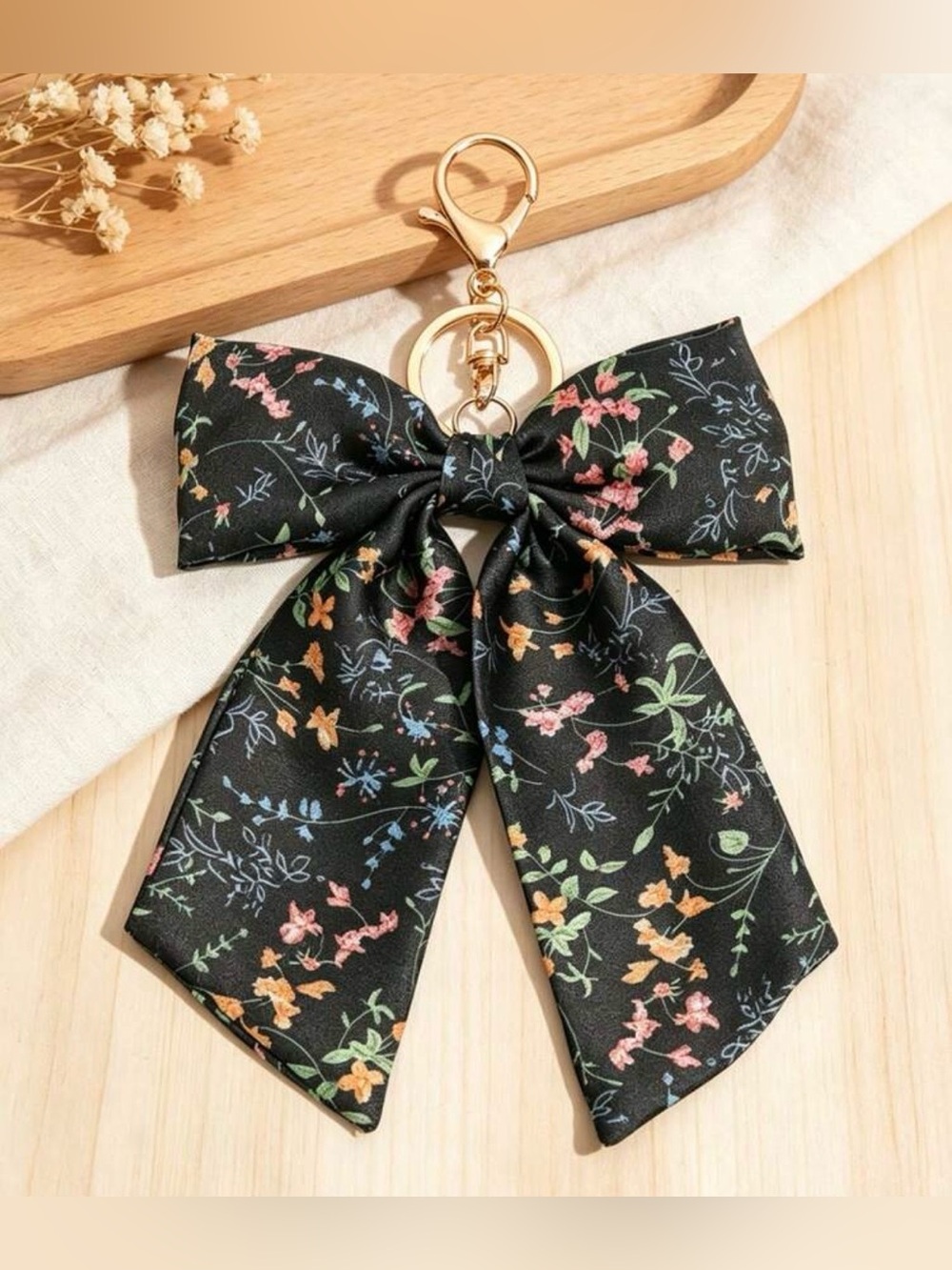 NWT French Style Black Satin Bow Keychain | Bag Charm | Wildflower